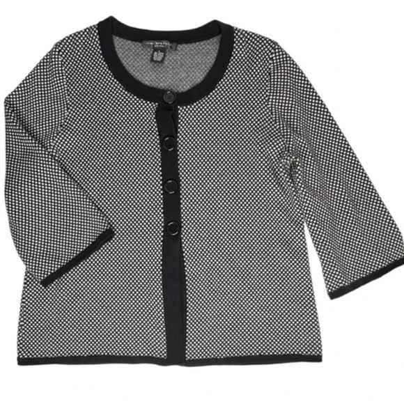 Vintage Pine Needles Black White 3/4 Sleeve Cardigan Size Large - Picture 5 of 9